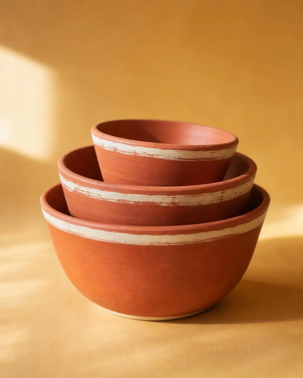 Set de tres bowls de cerámica terracota apilados